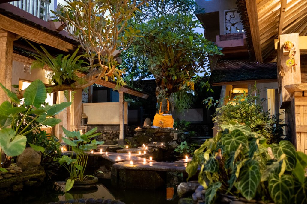 Peaceful Balinese garden at Uma Shanty Homestay Karangasem